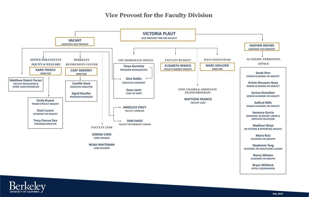 Vice Provost for the Faculty Organizational Chart