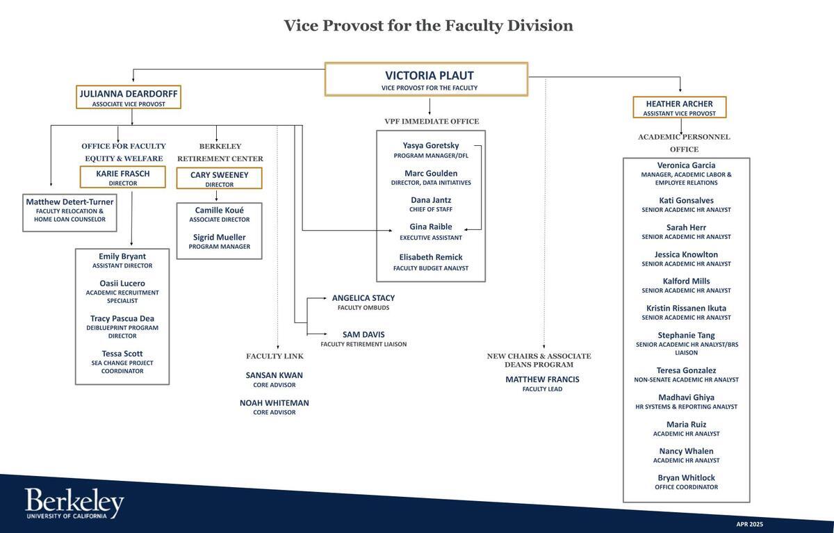 Vice Provost for the Faculty Organizational Chart