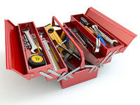 Open tool box with tools